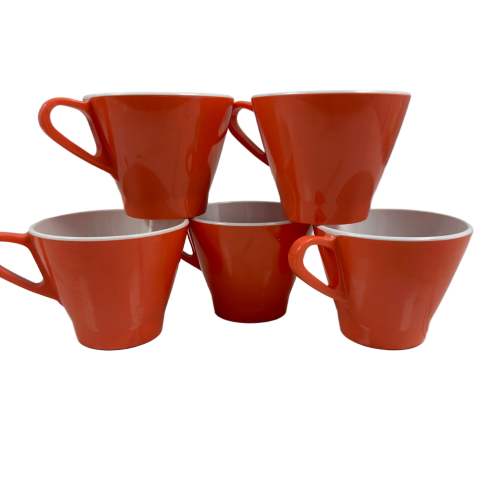 Vintage Maplex Melmac Melamine Coral Orange White Cups
